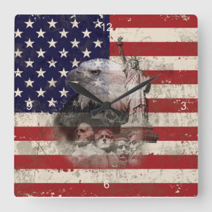 Flag and Symbols of United States ID155 Square Wall Clock