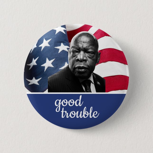 Flag Background John Lewis 'Good Trouble' 6 Cm Round Badge (Front)