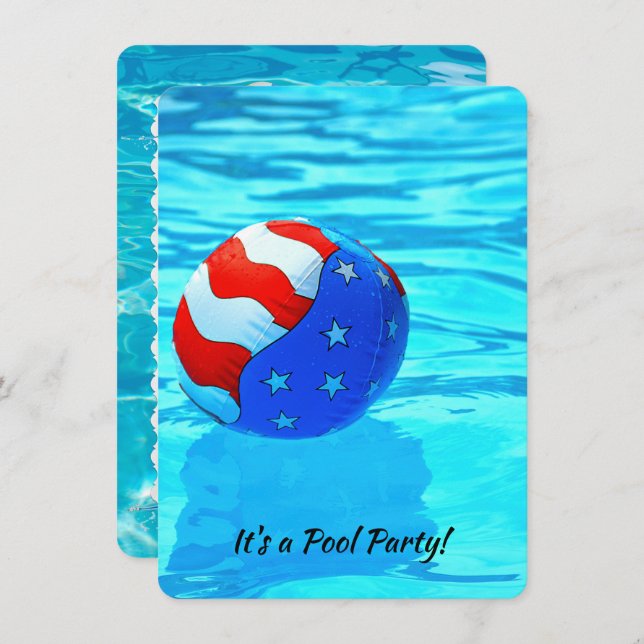 flag beach ball for summer pool party invitation (Front/Back)