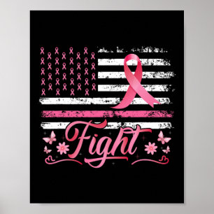 Flag Breast Cancer Awareness Pink Ribbon Fight Poster