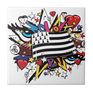 Flag Brittany Breizh Breton graffiti graff Ceramic Tile
