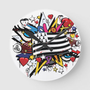 Flag Brittany Breizh graffiti Breton graff Round Clock