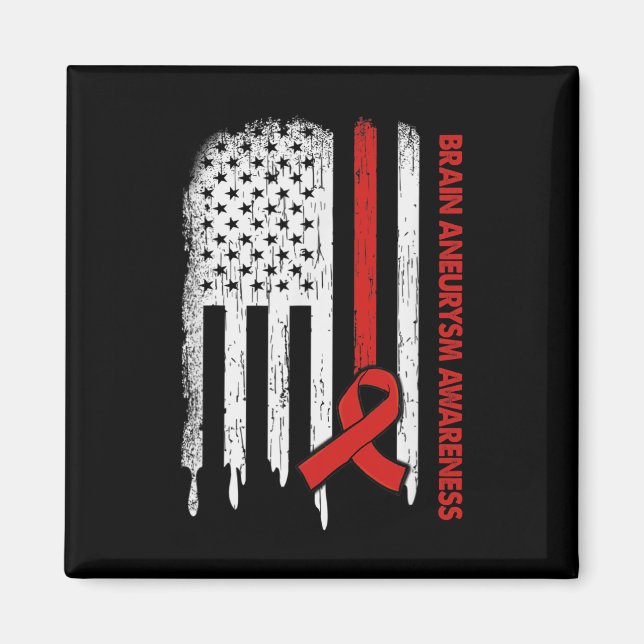 Flag Burgundy Ribbon Brain Aneurysm Awareness  Magnet (Front)