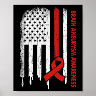 Flag Burgundy Ribbon Brain Aneurysm Awareness Poster