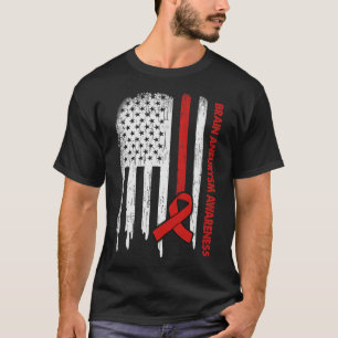 Flag Burgundy Ribbon Brain Aneurysm Awareness T-Shirt