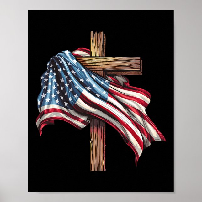 Flag Christian Cross Jesus 4th Of July Men Women  Poster (Front)