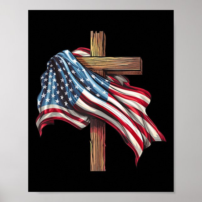 Flag Christian Cross Jesus 4th Of July Patriotic  Poster (Front)