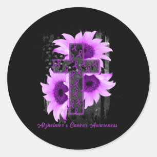 Flag Christian Cross Ribbon Alzheimerheimer Cancer Classic Round Sticker