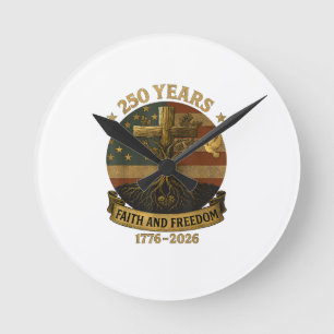 Flag Cross Tree 250 Years Faith and Freedom 1776-2 Round Clock