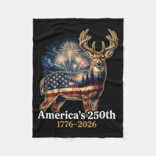 Flag Deer 250 Years 1776-2026 Patriotic Usa Fleece Blanket