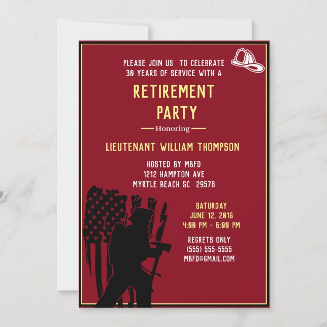 Flag Fireman/Fire Chief Retirement Party  Invitation (Front)
