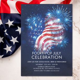 Flag & Fireworks Patriot Party Invitation