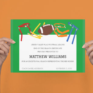 Flag Football Award Certificate