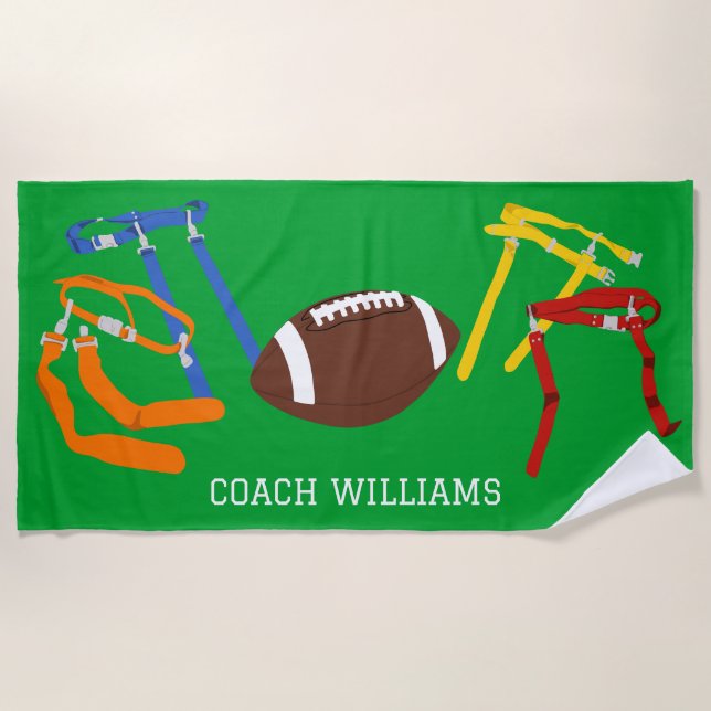 Flag Football Coach Player Personalised Beach Towel (Front)