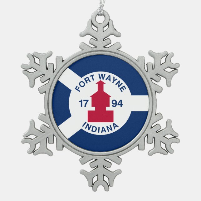 Flag Fort Wayne, Indiana Snowflake Pewter Christmas Ornament (Front)