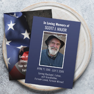 Flag Funeral Memorial Photo Blue Prayer Card