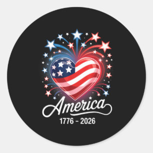Flag Heart 1776 2026 July 4th 250th Birthday _1  Classic Round Sticker