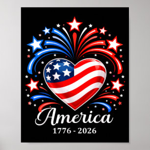 Flag Heart 1776 2026 July 4th 250th Birthday 250 Poster