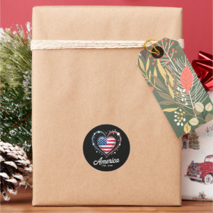 Flag Heart 1776 2026 July 4th 250th Birthday Classic Round Sticker