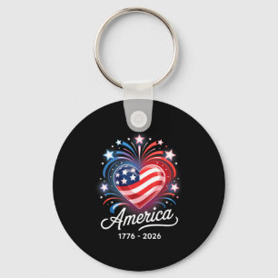 Flag Heart 1776 2026 July 4th 250th Birthday Key Ring