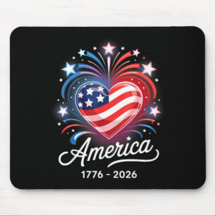 Flag Heart 1776 2026 July 4th 250th Birthday  Mouse Pad