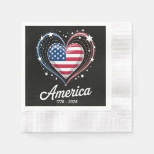 Flag Heart 1776 2026 July 4th 250th Birthday Napkin