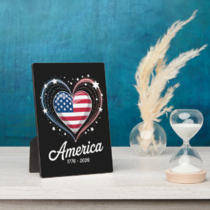 Flag Heart 1776 2026 July 4th 250th Birthday Plaque
