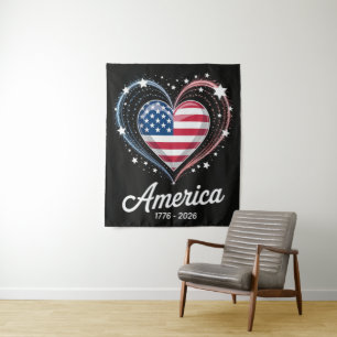 Flag Heart 1776 2026 July 4th 250th Birthday Tapestry
