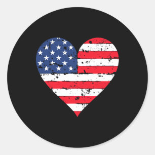 Flag Heart 4th Of July Usa Patriotic Pride Classic Round Sticker