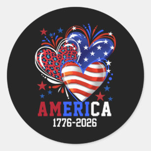Flag Heart Leopard 1776 2026 July 4th 250th Birthd Classic Round Sticker