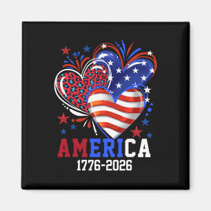 Flag Heart Leopard 1776 2026 July 4th 250th Birthd Magnet