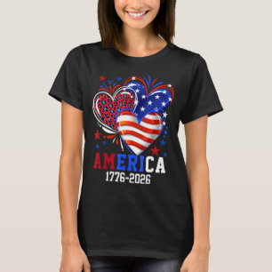 Flag Heart Leopard 1776 2026 July 4th 250th T-Shirt
