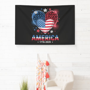 Flag Heart Leopard 1776 2026 July 4th Banner