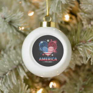 Flag Heart Leopard 1776 2026 July 4th Ceramic Ball Christmas Ornament