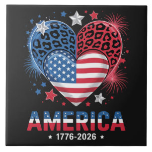 Flag Heart Leopard 1776 2026 July 4th Ceramic Tile