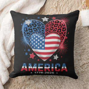 Flag Heart Leopard 1776 2026 July 4th Cushion