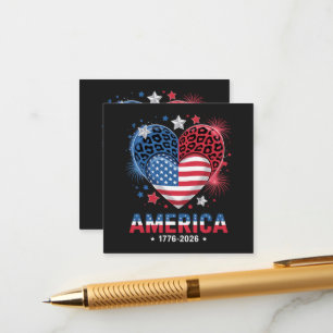 Flag Heart Leopard 1776 2026 July 4th Enclosure Card