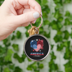 Flag Heart Leopard 1776 2026 July 4th Key Ring