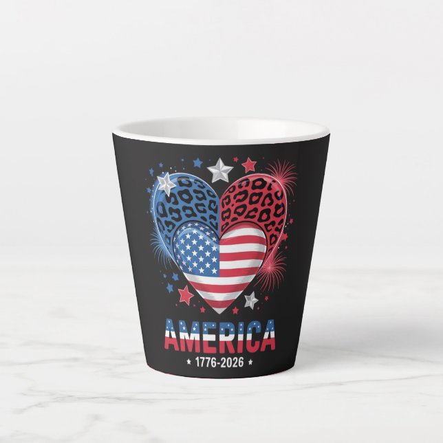 Flag Heart Leopard 1776 2026 July 4th Latte Mug (Front)