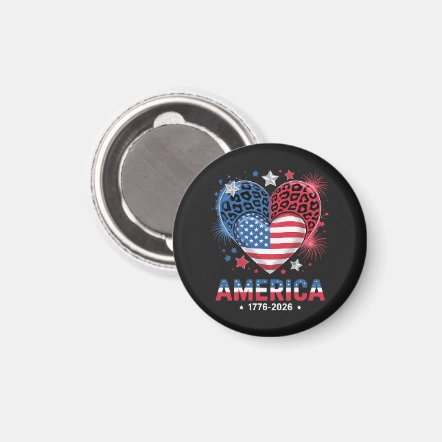 Flag Heart Leopard 1776 2026 July 4th  Magnet (Front/Back)