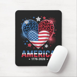 Flag Heart Leopard 1776 2026 July 4th Mouse Pad