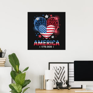 Flag Heart Leopard 1776 2026 July 4th Poster