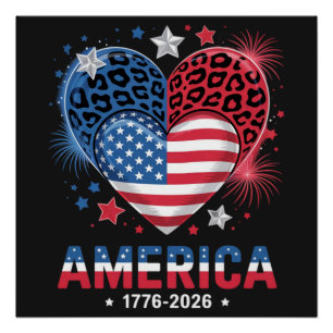 Flag Heart Leopard 1776 2026 July 4th Poster