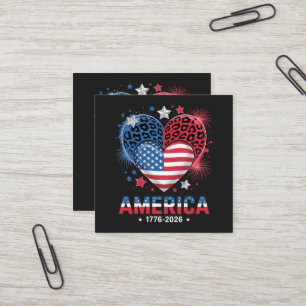 Flag Heart Leopard 1776 2026 July 4th Square Business Card