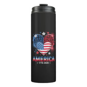 Flag Heart Leopard 1776 2026 July 4th Thermal Tumbler