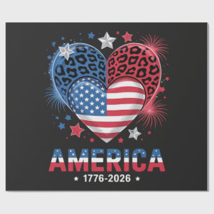 Flag Heart Leopard 1776 2026 July 4th Wrapping Paper