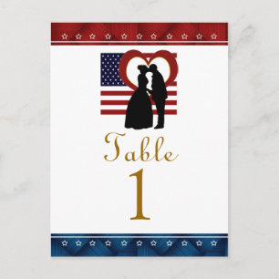 Flag Heart Patriotic Wedding Table Number Cards
