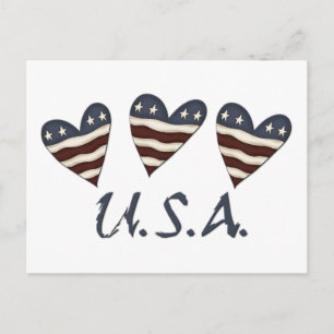 Flag Hearts Patriotic Postcard