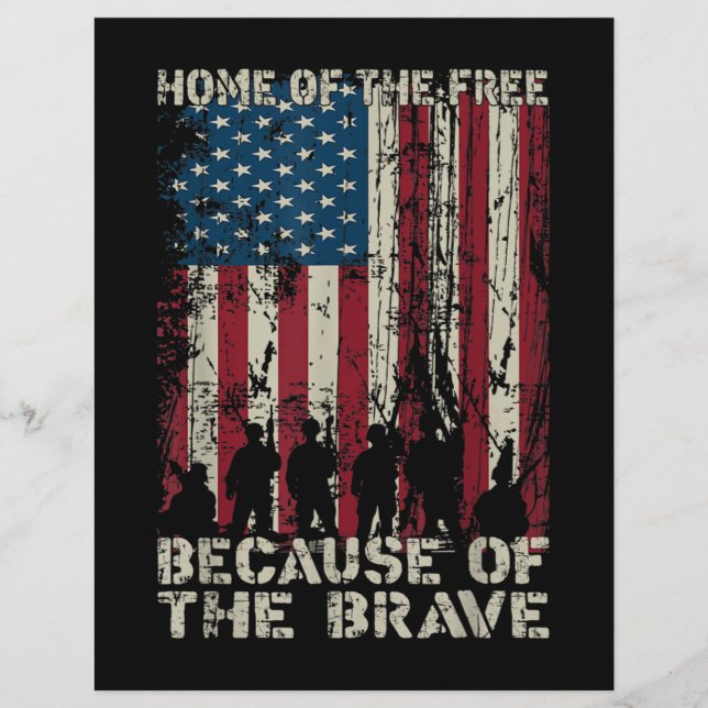 Flag Home Of The Free Because Of The Brave Veteran Custom Letterhead (Front)
