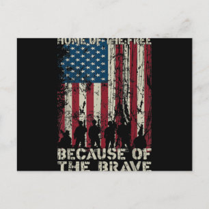 Flag Home Of The Free Because Of The Brave Veteran Holiday Postcard